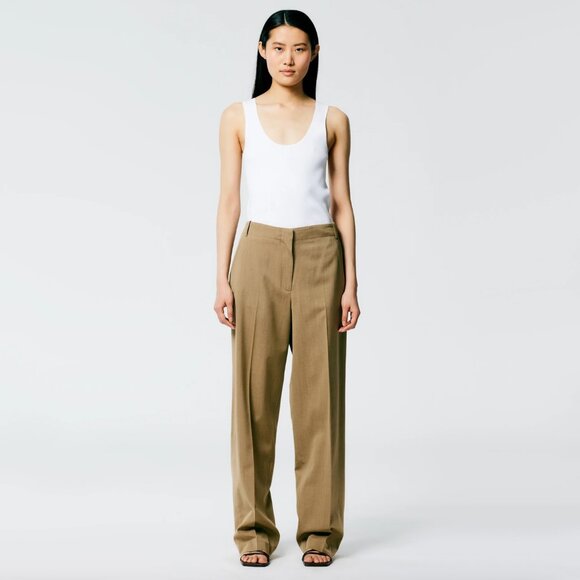 Tibi Refined Wool Tricotine Suiting "Rodney" Straight Leg in Dark Tan, size 0 - Picture 10 of 12